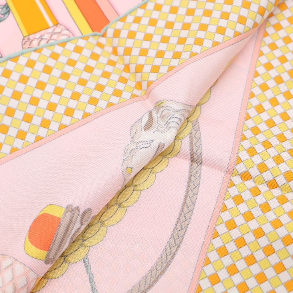 Hermes Carre 90 Fouets Et Badines Whip and Grip Silk Scarf Pink — view 2