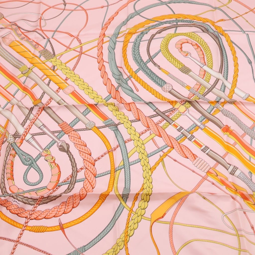 Hermes Carre 90 Fouets Et Badines Whip and Grip Silk Scarf Pink — view 3