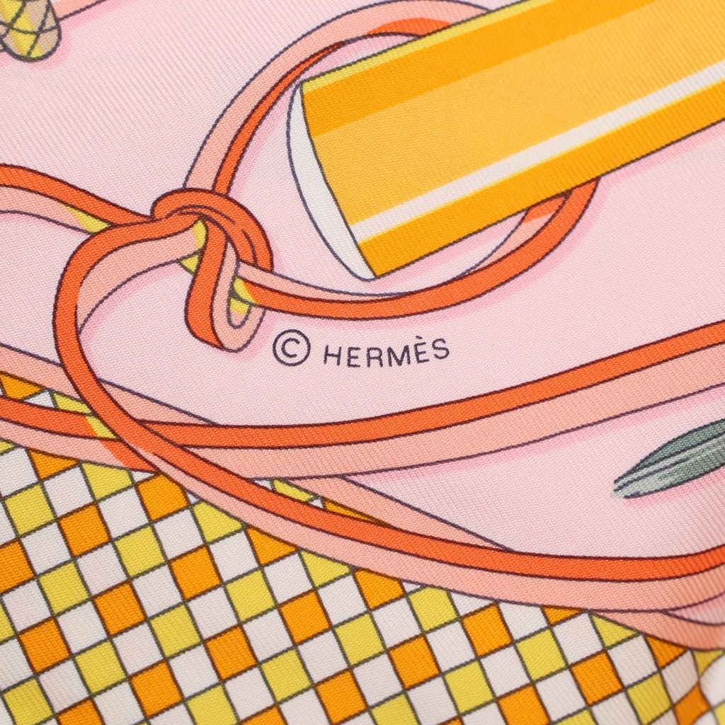 Hermes Carre 90 Fouets Et Badines Whip and Grip Silk Scarf Pink — view 4