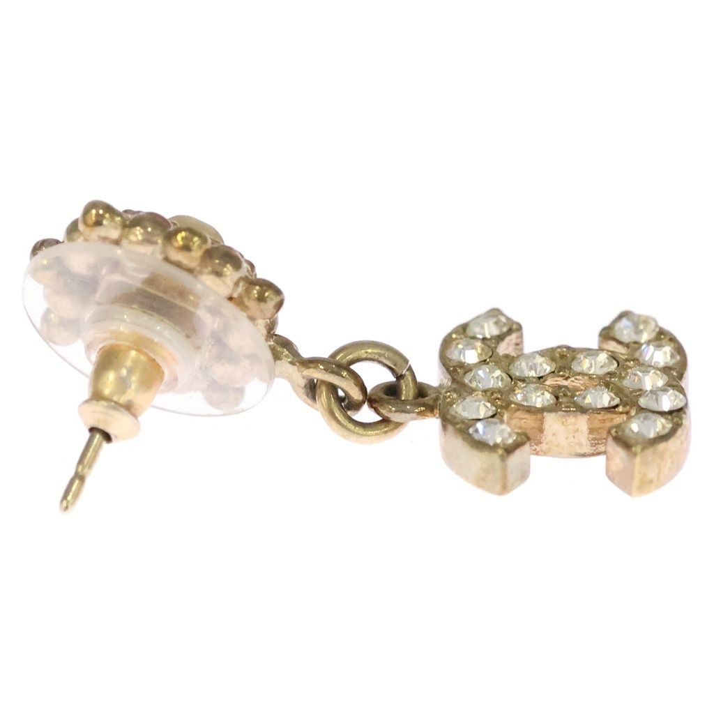 Chanel CC Logo Rhinestone Drop Earrings Gold — view 4