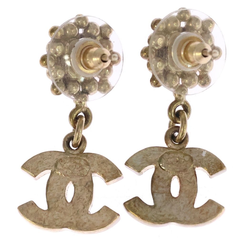 Chanel CC Logo Rhinestone Drop Earrings Gold — view 2