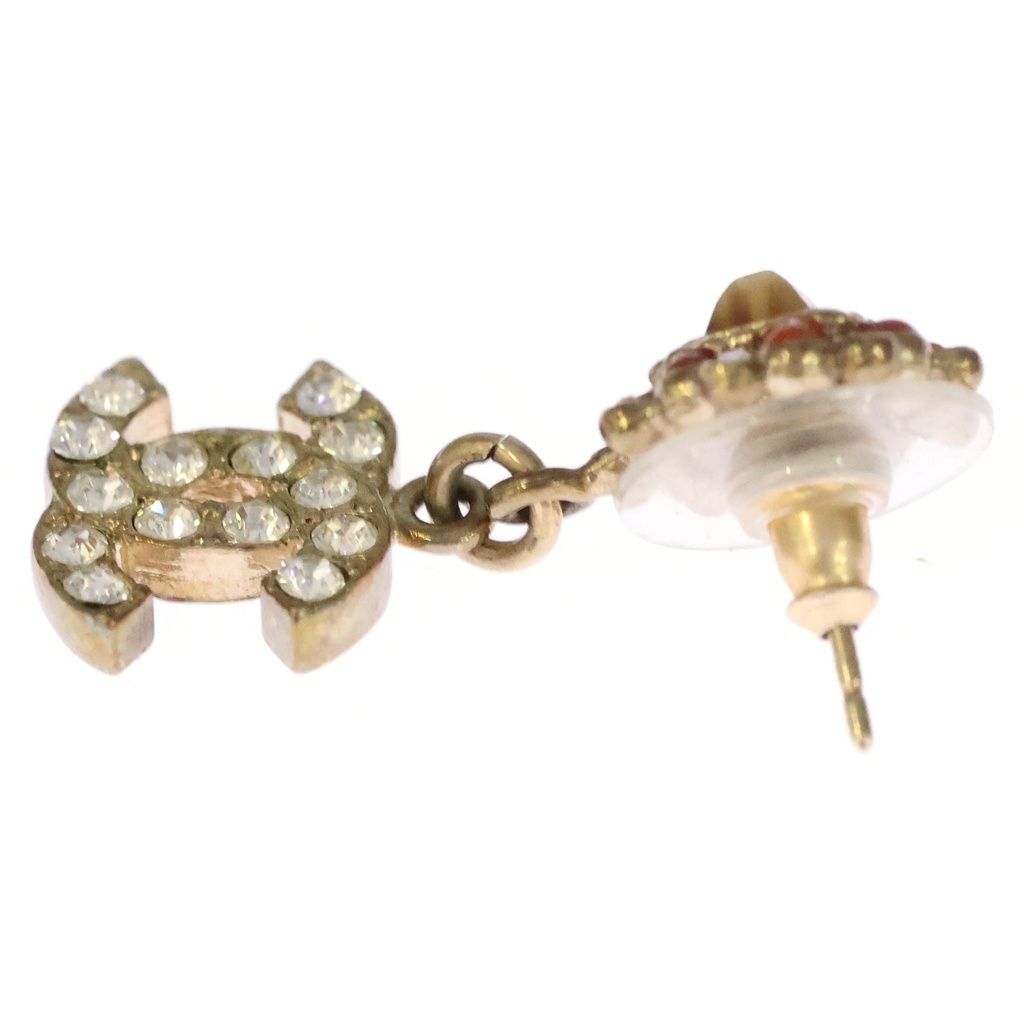 Chanel CC Logo Rhinestone Drop Earrings Gold — view 3