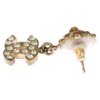 Chanel CC Logo Rhinestone Drop Earrings Gold — view 3