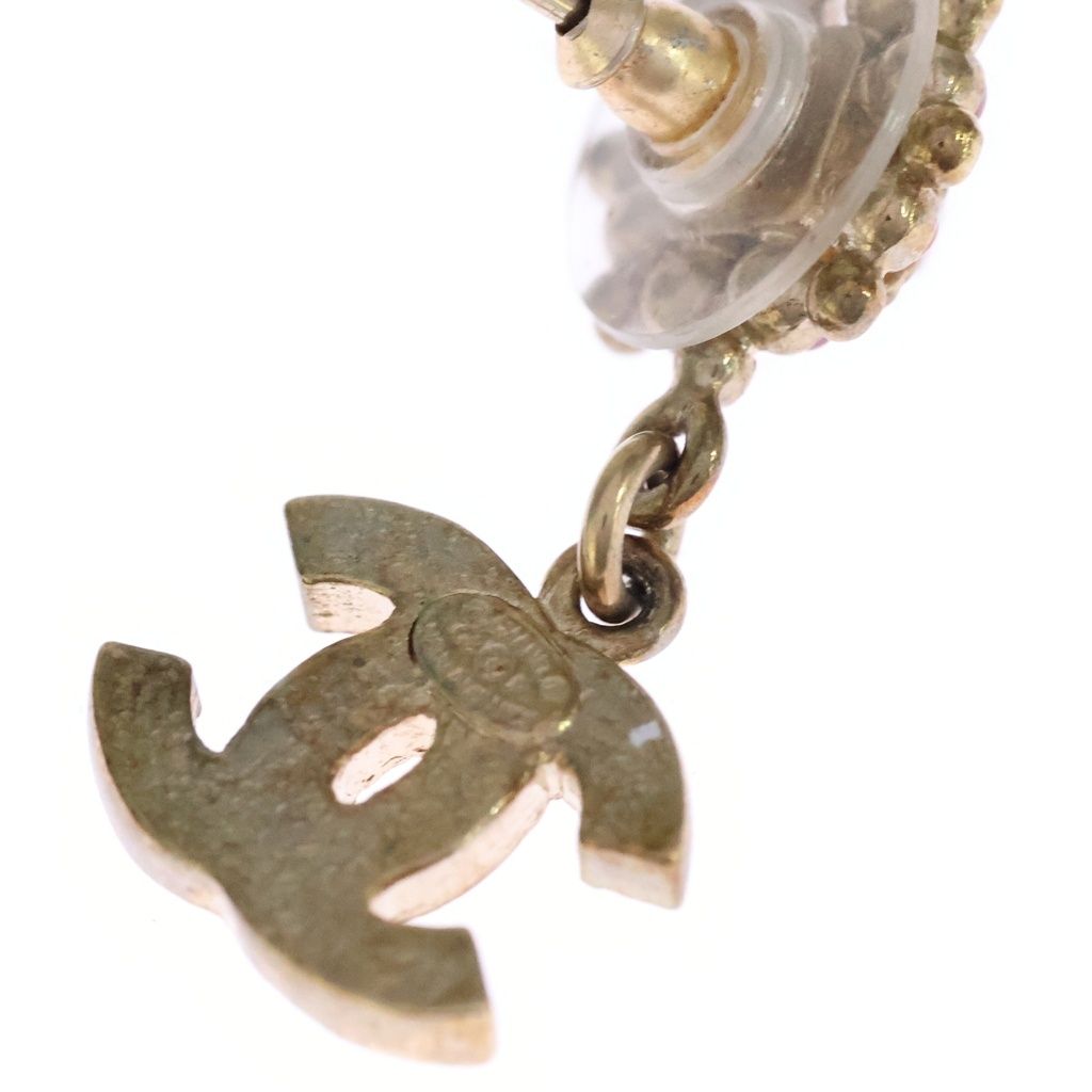Chanel CC Logo Rhinestone Drop Earrings Gold — view 5