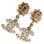 Chanel CC Logo Rhinestone Drop Earrings Gold