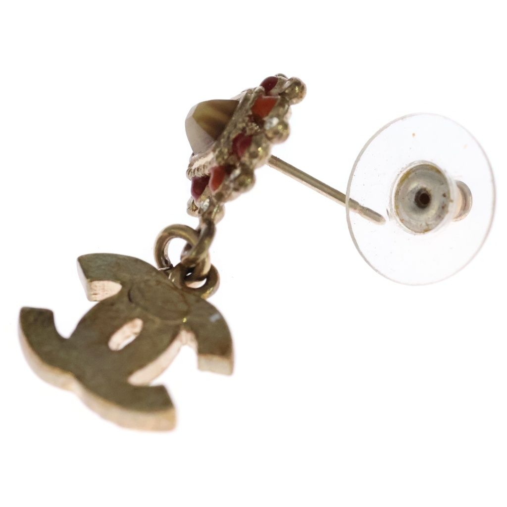 Chanel CC Logo Rhinestone Drop Earrings Gold — view 6