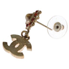 Chanel CC Logo Rhinestone Drop Earrings Gold — view 6