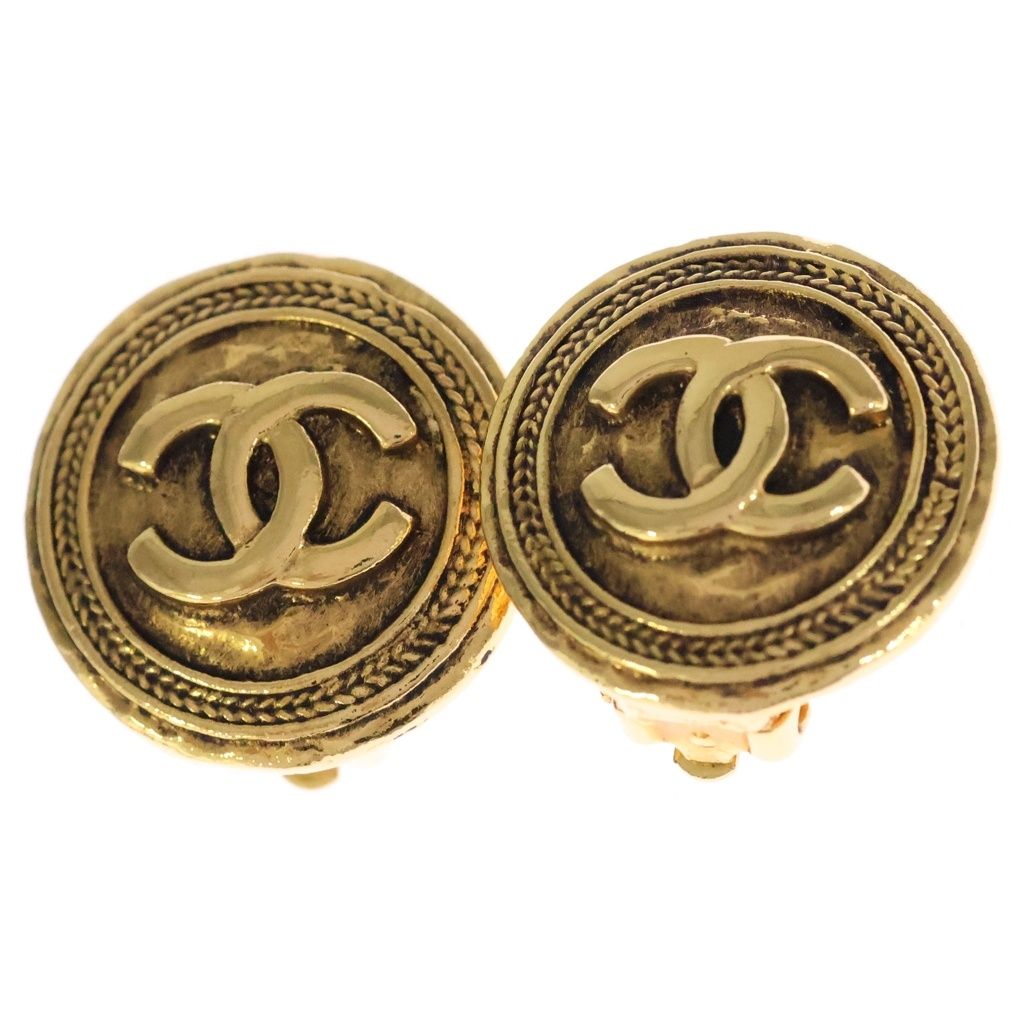 Chanel CC Logo Round Earrings Gold