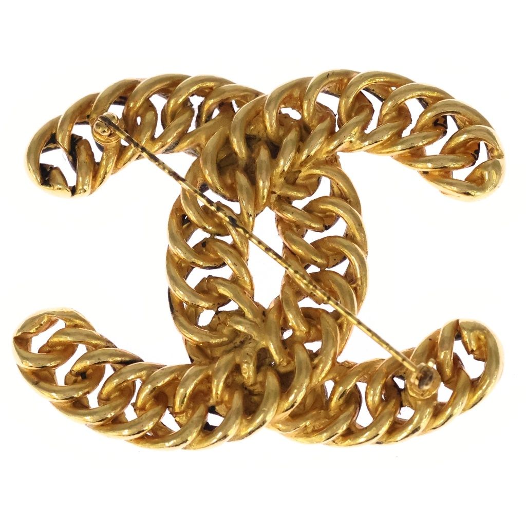 Chanel CC Logo Chain Brooch Pin Badge Gold — view 2