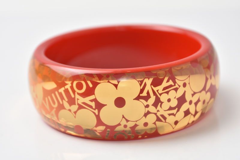 Louis Vuitton Bangle Bracelet Tropical Cocktail Flower GM M Red Orange Gold — view 3