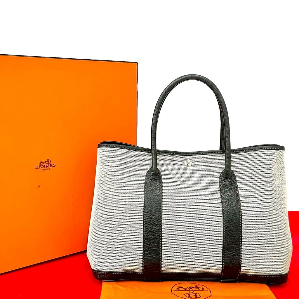 Hermes Garden Party PM Toile Ash Canvas Tote Ivory