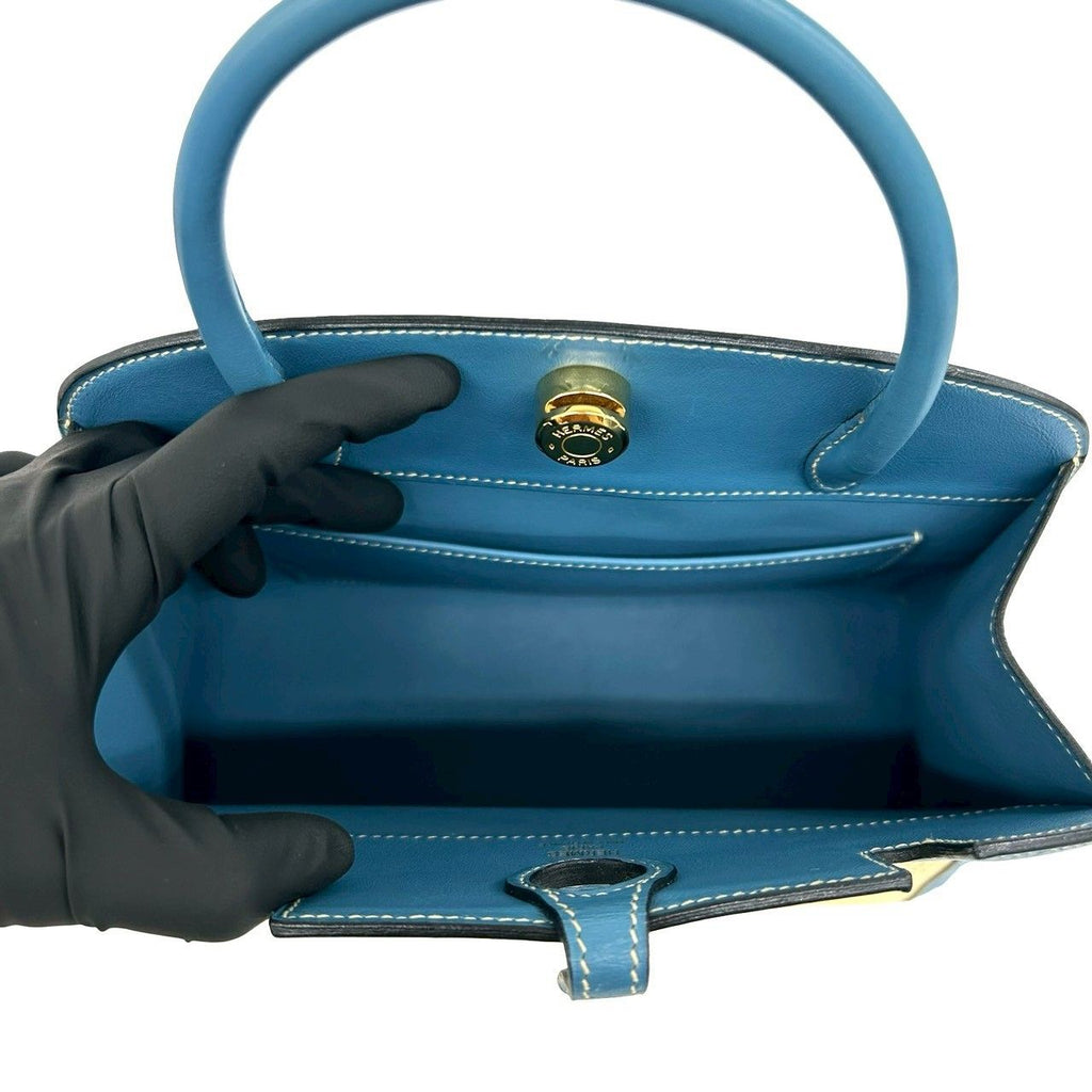 Hermes Dalvi Logo Panama Swift Leather Handbag Mini Tote Blue Jean — view 9
