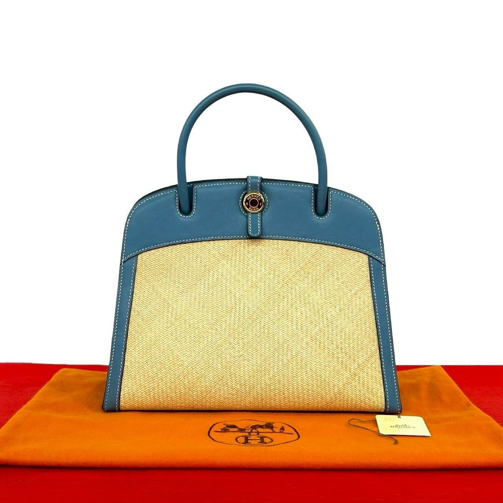 Hermes Dalvi Logo Panama Swift Leather Handbag Mini Tote Blue Jean