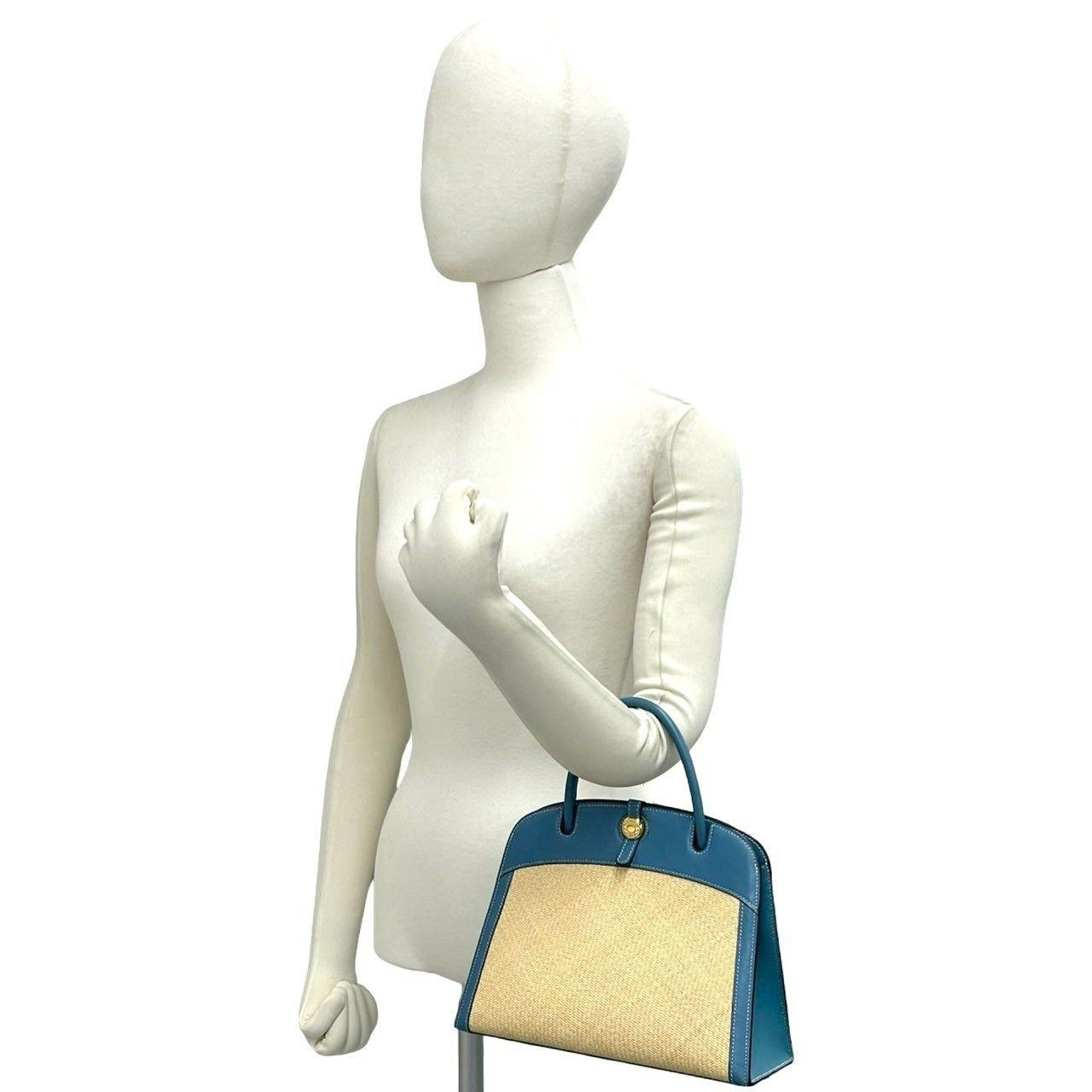 Hermes Dalvi Logo Panama Swift Leather Handbag Mini Tote Blue Jean — view 2