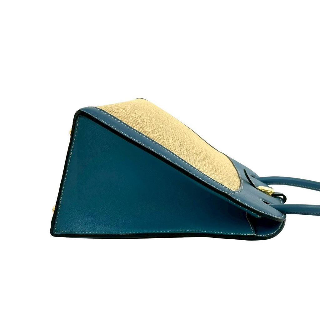 Hermes Dalvi Logo Panama Swift Leather Handbag Mini Tote Blue Jean — view 6