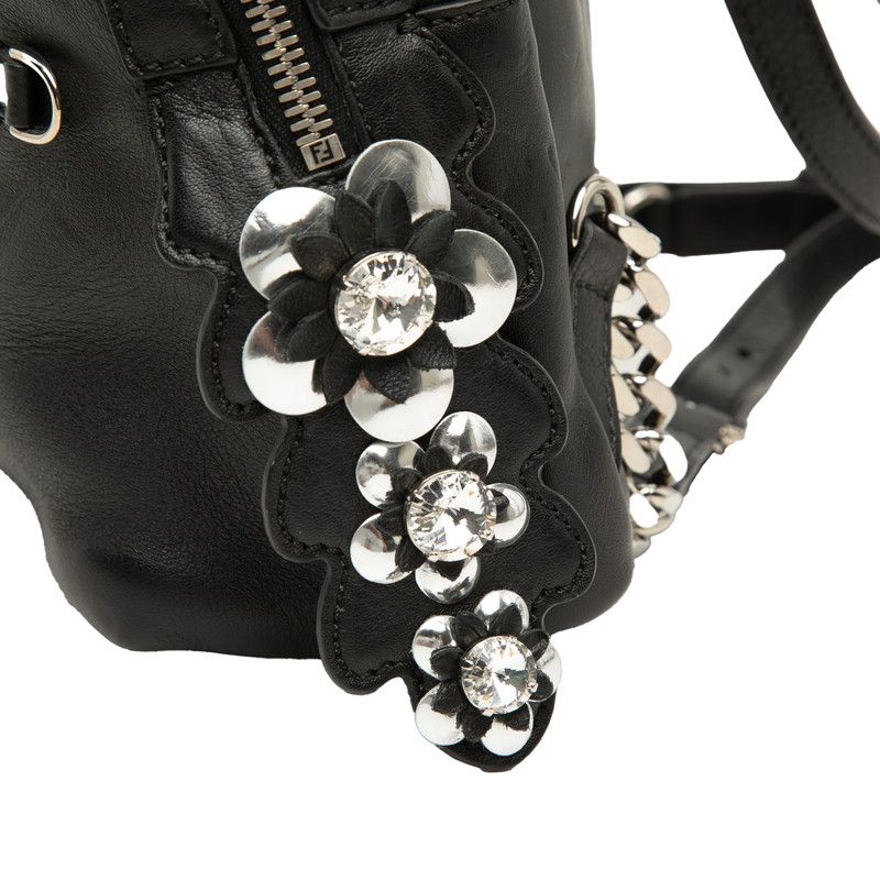 Fendi by the Way Flower Bijou Backpack Black Leather