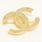 Chanel Rhinestone CC Logo Brooch Metal