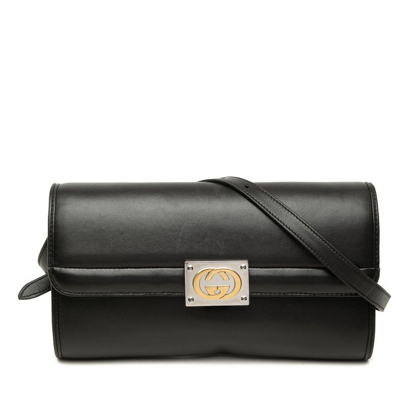 Gucci Interlocking Crossbody Shoulder Bag Black Leather