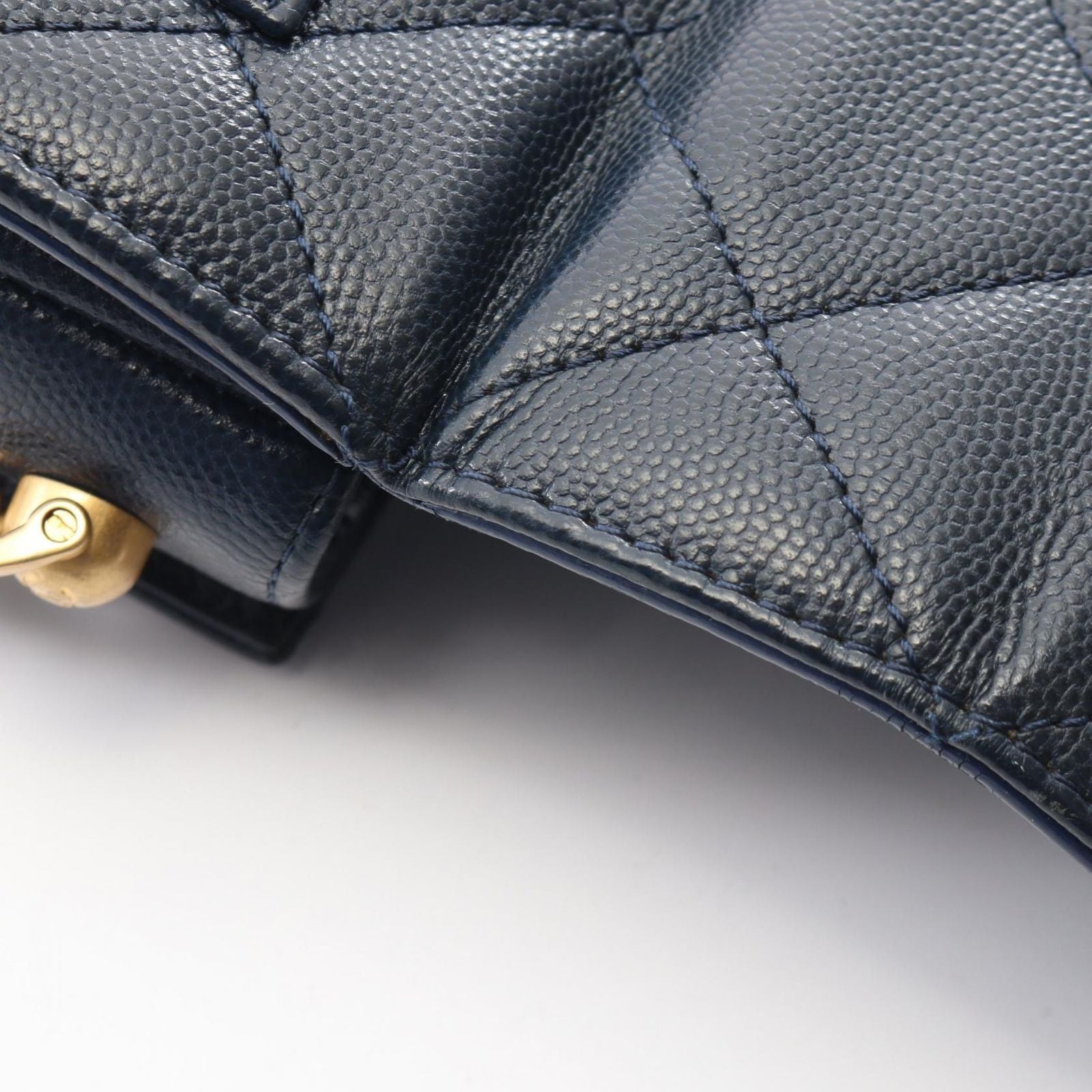 Chanel Shoulder Bag Quilted Navy Caviar Leather Small Chain — view 7
