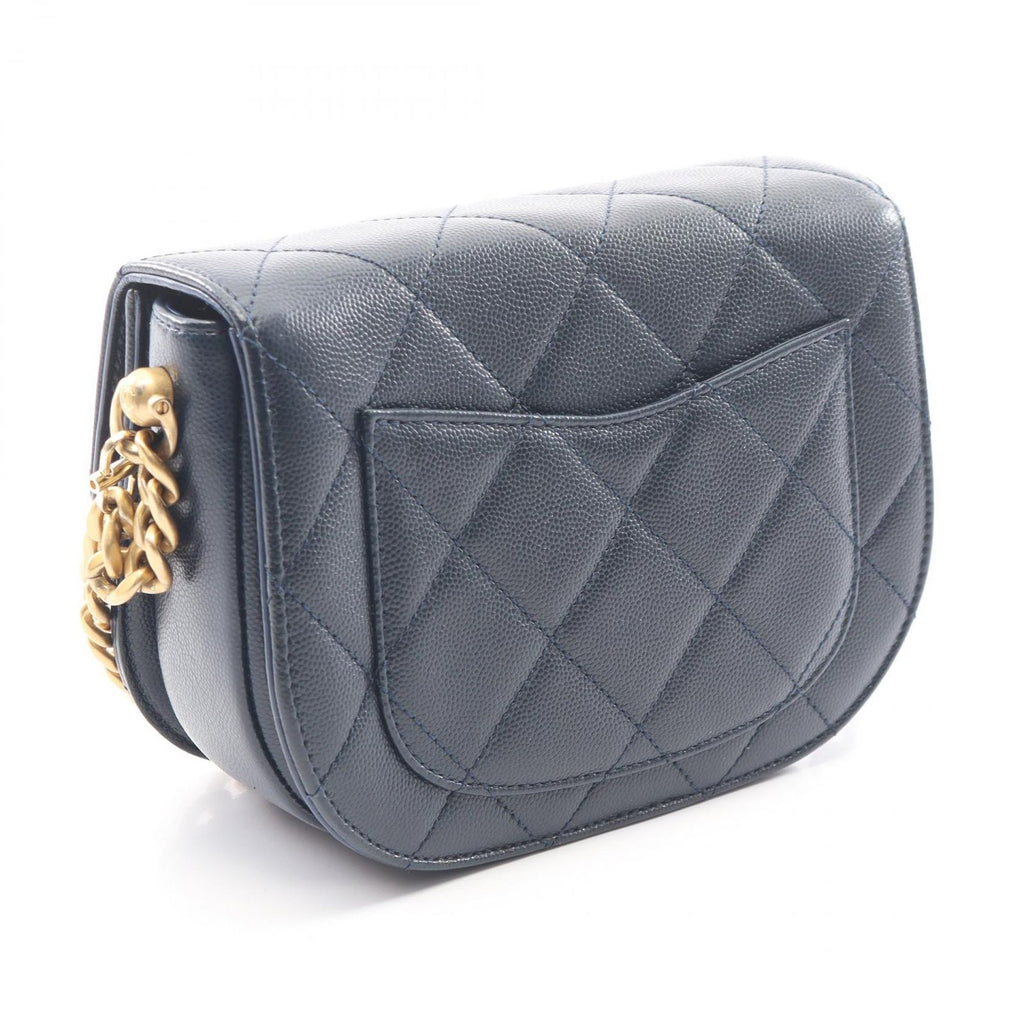 Chanel Shoulder Bag Quilted Navy Caviar Leather Small Chain — view 2