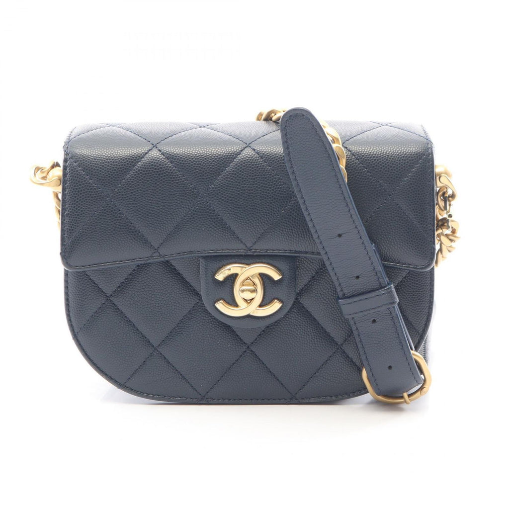 Chanel Shoulder Bag Quilted Navy Caviar Leather Small Chain