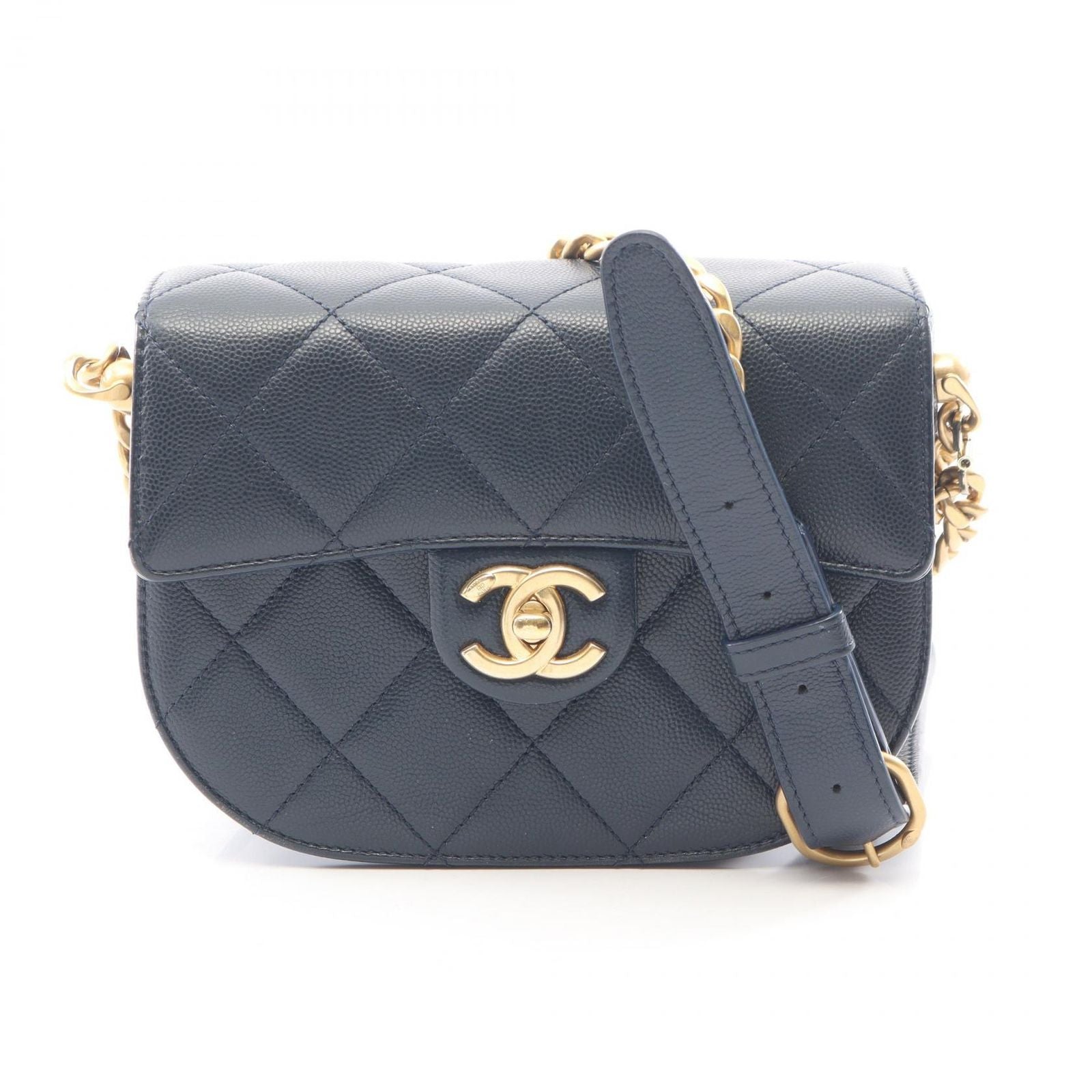 Chanel Shoulder Bag Quilted Navy Caviar Leather Small Chain