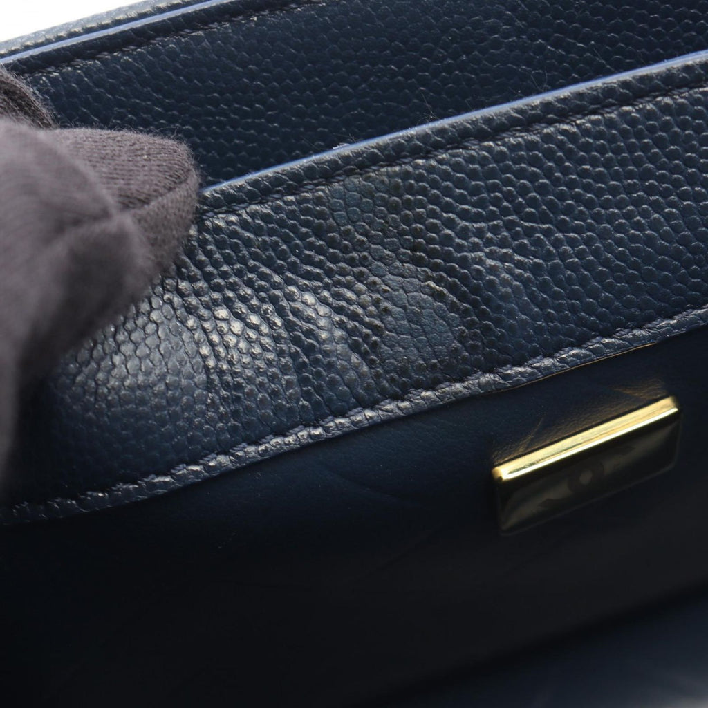 Chanel Shoulder Bag Quilted Navy Caviar Leather Small Chain — view 9