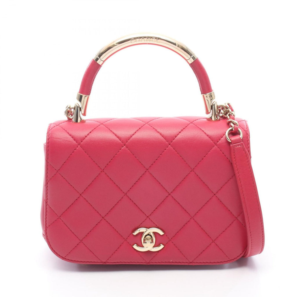 Chanel Shoulder Bag Quilted Top Handle 2-Way Magenta Lambskin Chain
