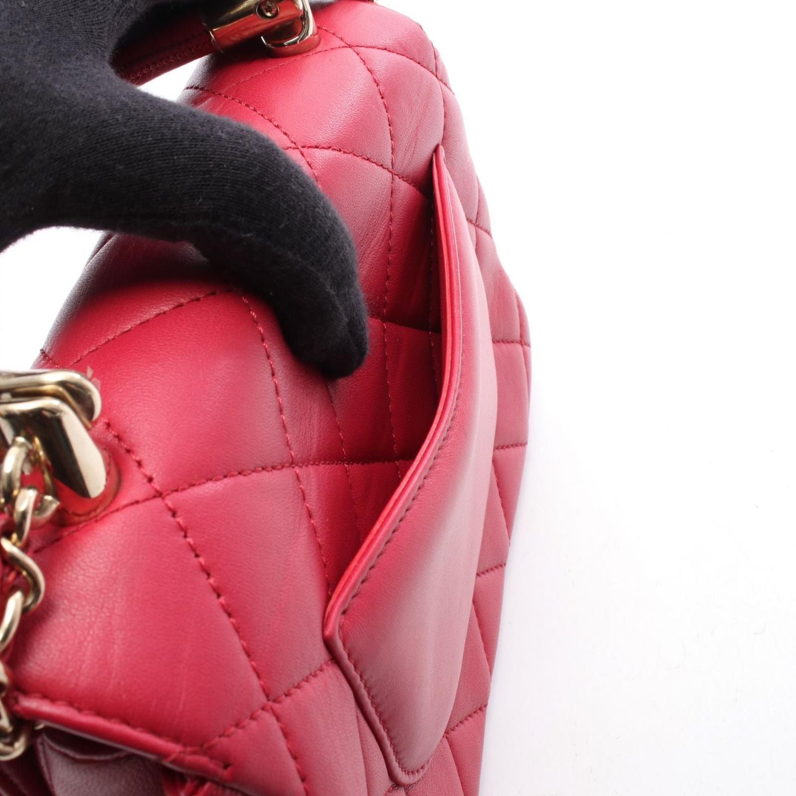 Chanel Shoulder Bag Quilted Top Handle 2-Way Magenta Lambskin Chain — view 6