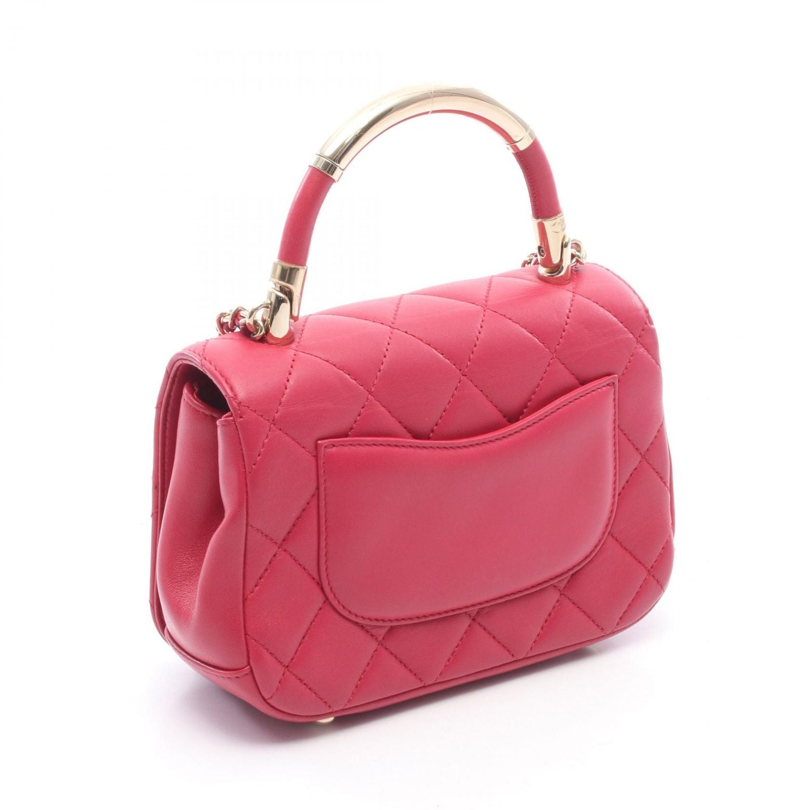 Chanel Shoulder Bag Quilted Top Handle 2-Way Magenta Lambskin Chain — view 2