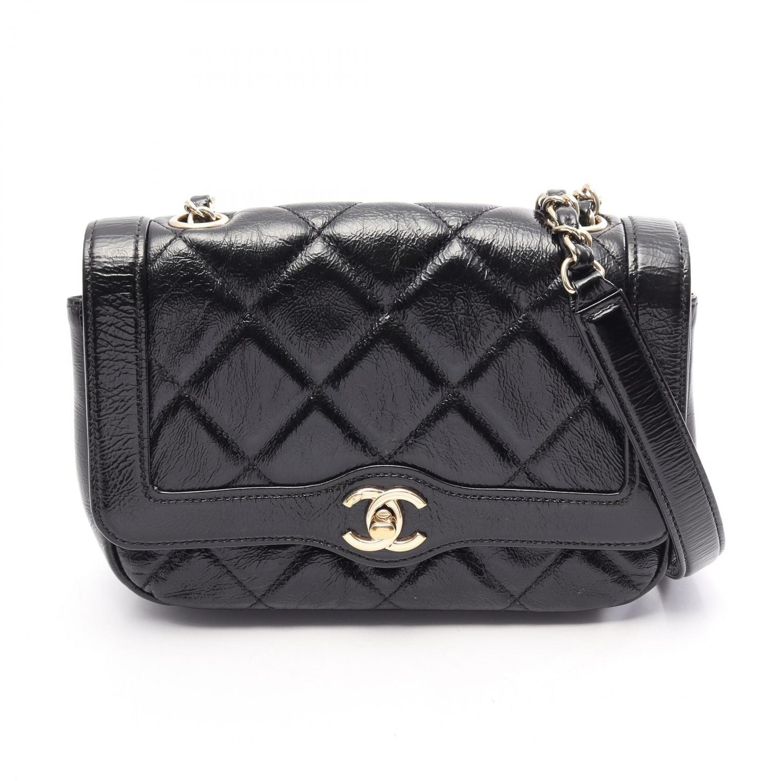 Chanel Shoulder Bag Quilted Black Leather Small Flap Chain
