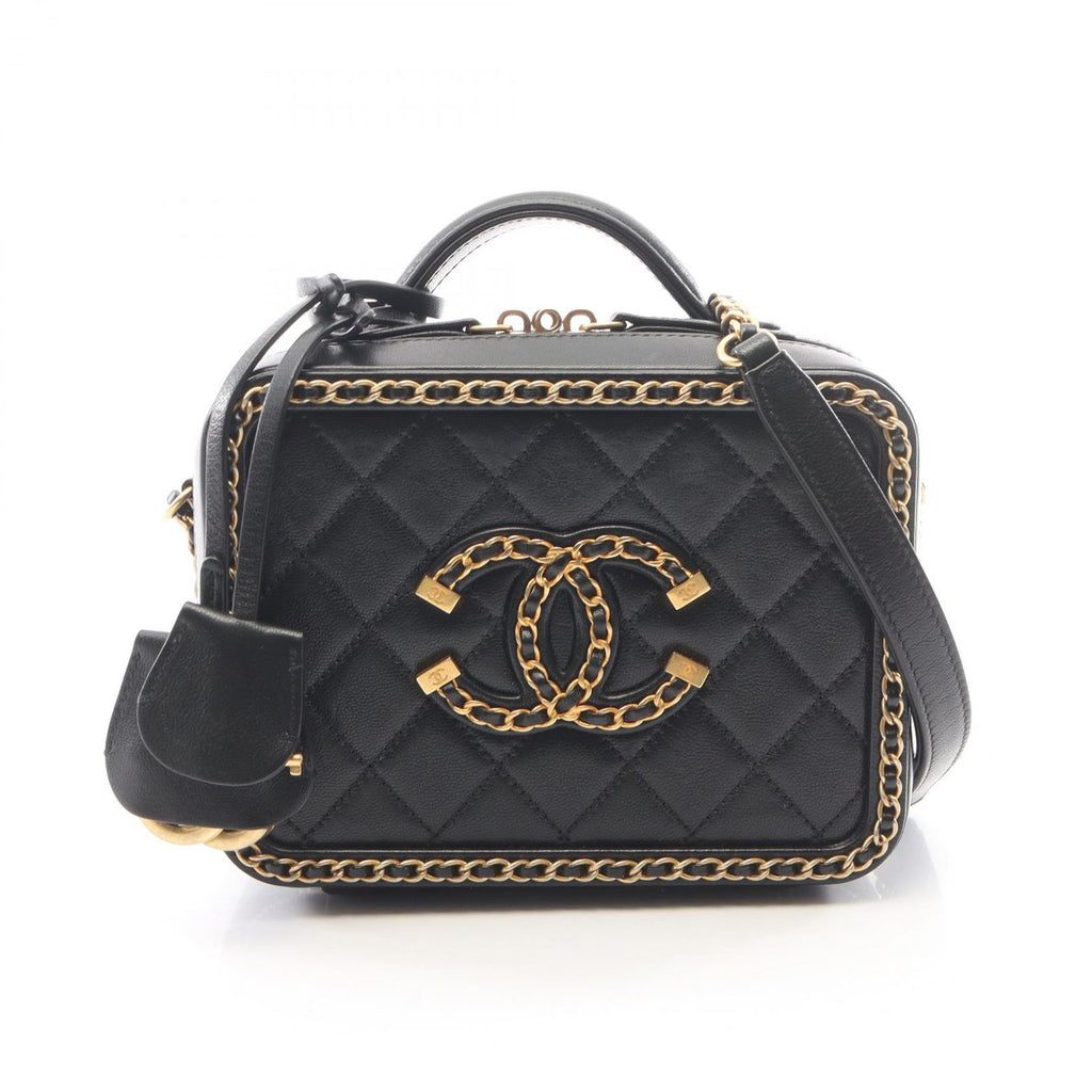 Chanel Shoulder Bag CC Filigree Small Vanity 2-Way Black Lambskin CC Quilted