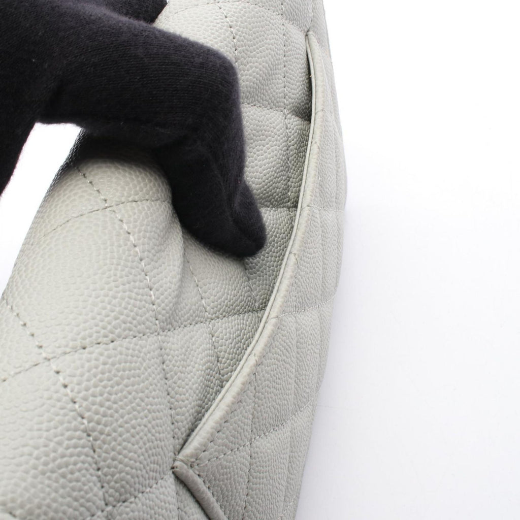 Chanel Shoulder Bag Quilted Light Gray Caviar Leather Chain Wallet — view 6