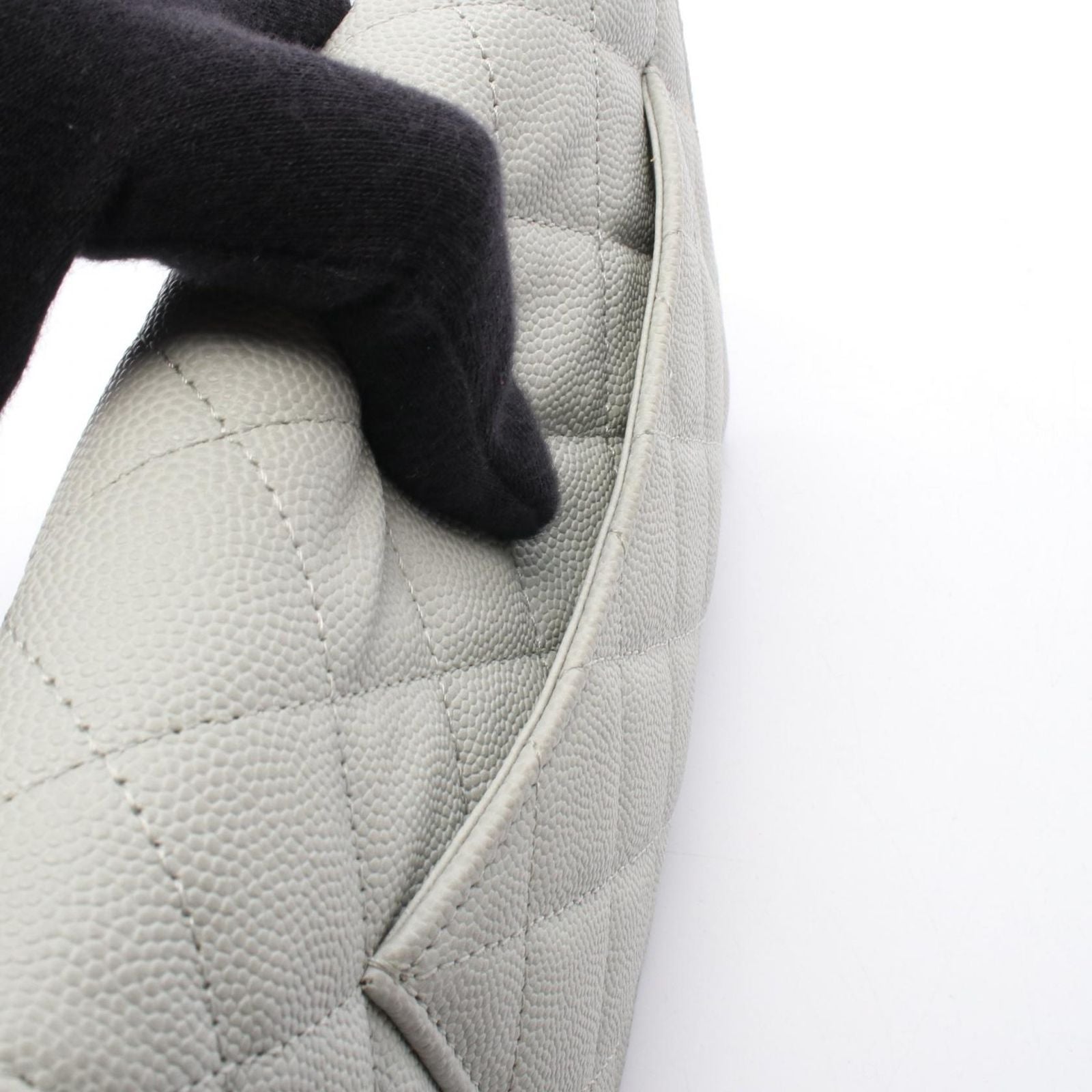 Chanel Shoulder Bag Quilted Light Gray Caviar Leather Chain Wallet — view 6