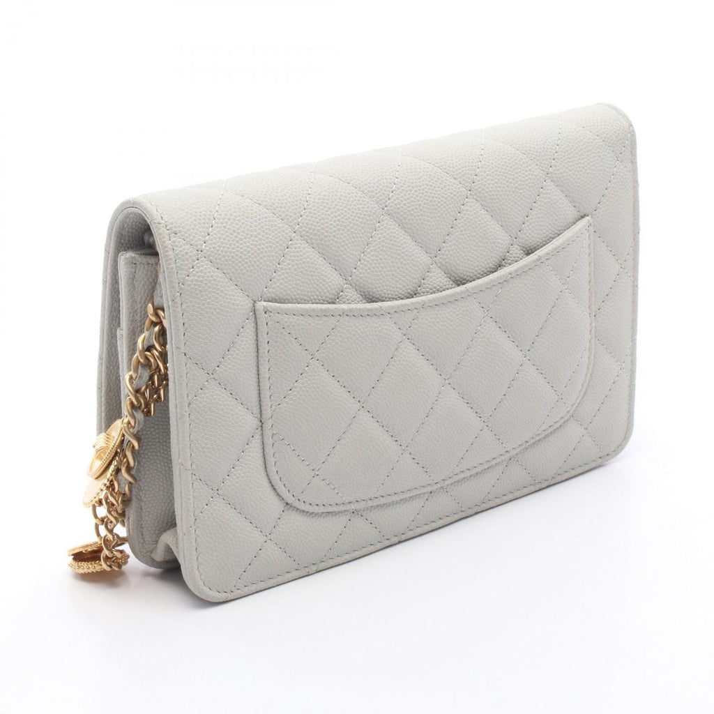 Chanel Shoulder Bag Quilted Light Gray Caviar Leather Chain Wallet — view 2