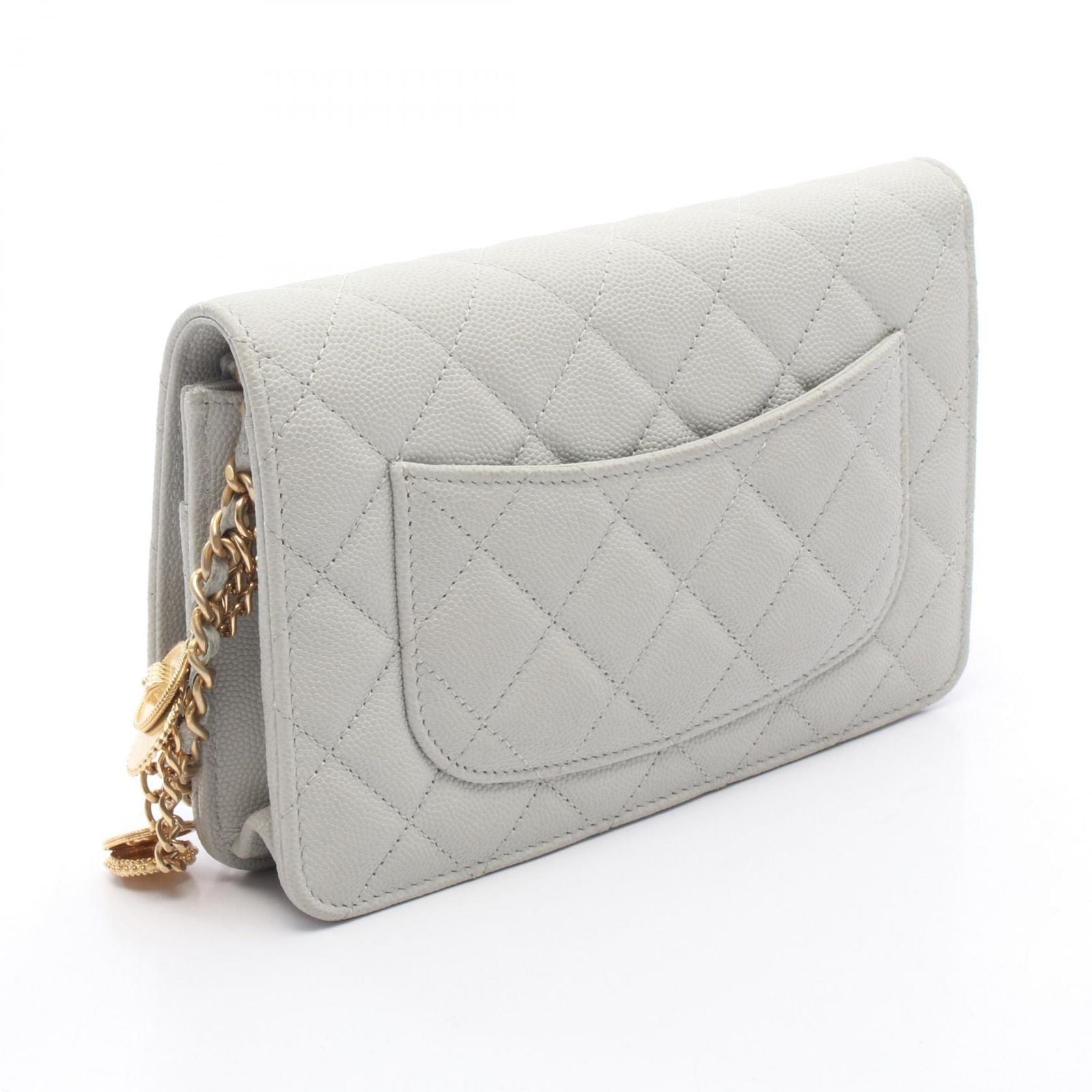 Chanel Shoulder Bag Quilted Light Gray Caviar Leather Chain Wallet — view 2