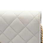 Chanel Shoulder Bag Quilted Light Gray Caviar Leather Chain Wallet — view 9