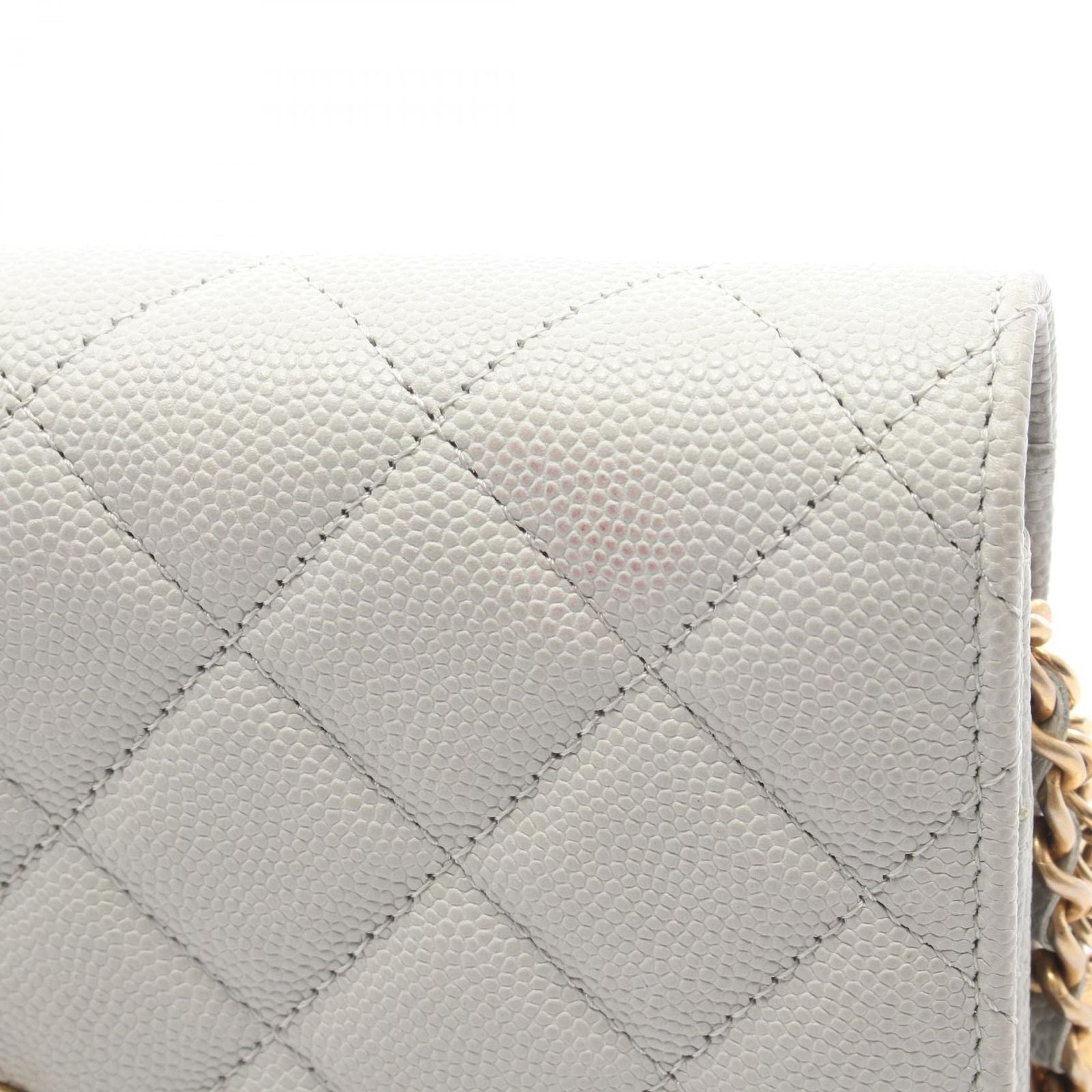 Chanel Shoulder Bag Quilted Light Gray Caviar Leather Chain Wallet — view 9