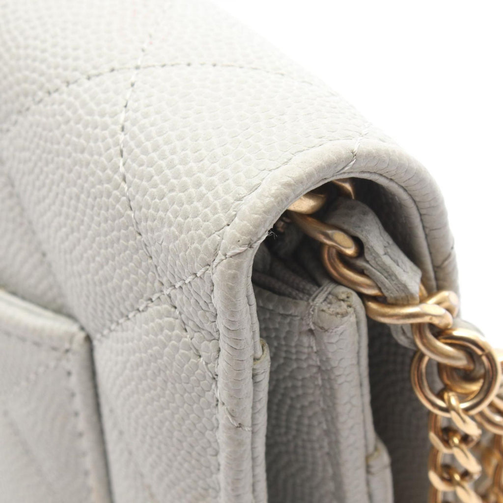 Chanel Shoulder Bag Quilted Light Gray Caviar Leather Chain Wallet — view 8