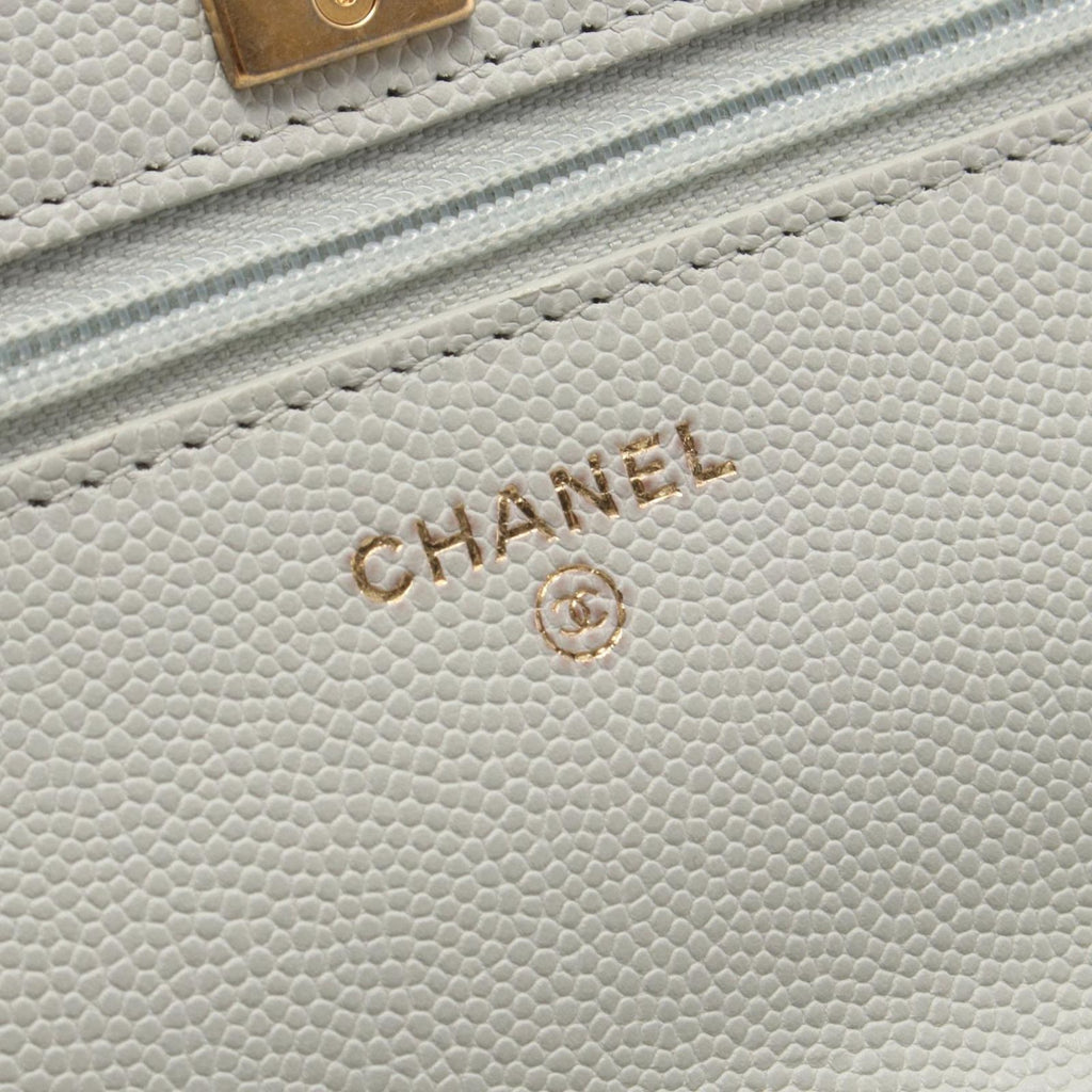 Chanel Shoulder Bag Quilted Light Gray Caviar Leather Chain Wallet — view 4