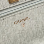 Chanel Shoulder Bag Quilted Light Gray Caviar Leather Chain Wallet — view 4
