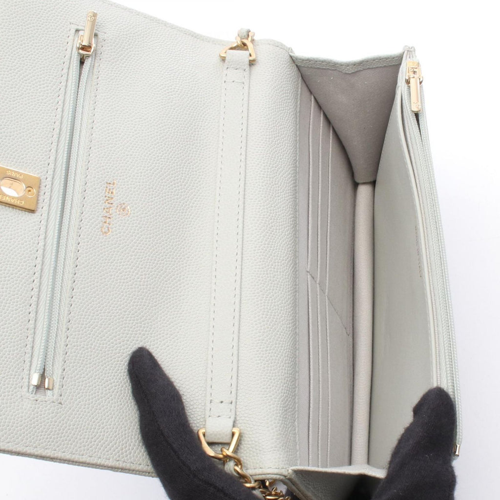 Chanel Shoulder Bag Quilted Light Gray Caviar Leather Chain Wallet — view 3