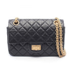 Chanel Shoulder Bag 2.55 Black Leather Mini Quilted Double Flap Chain