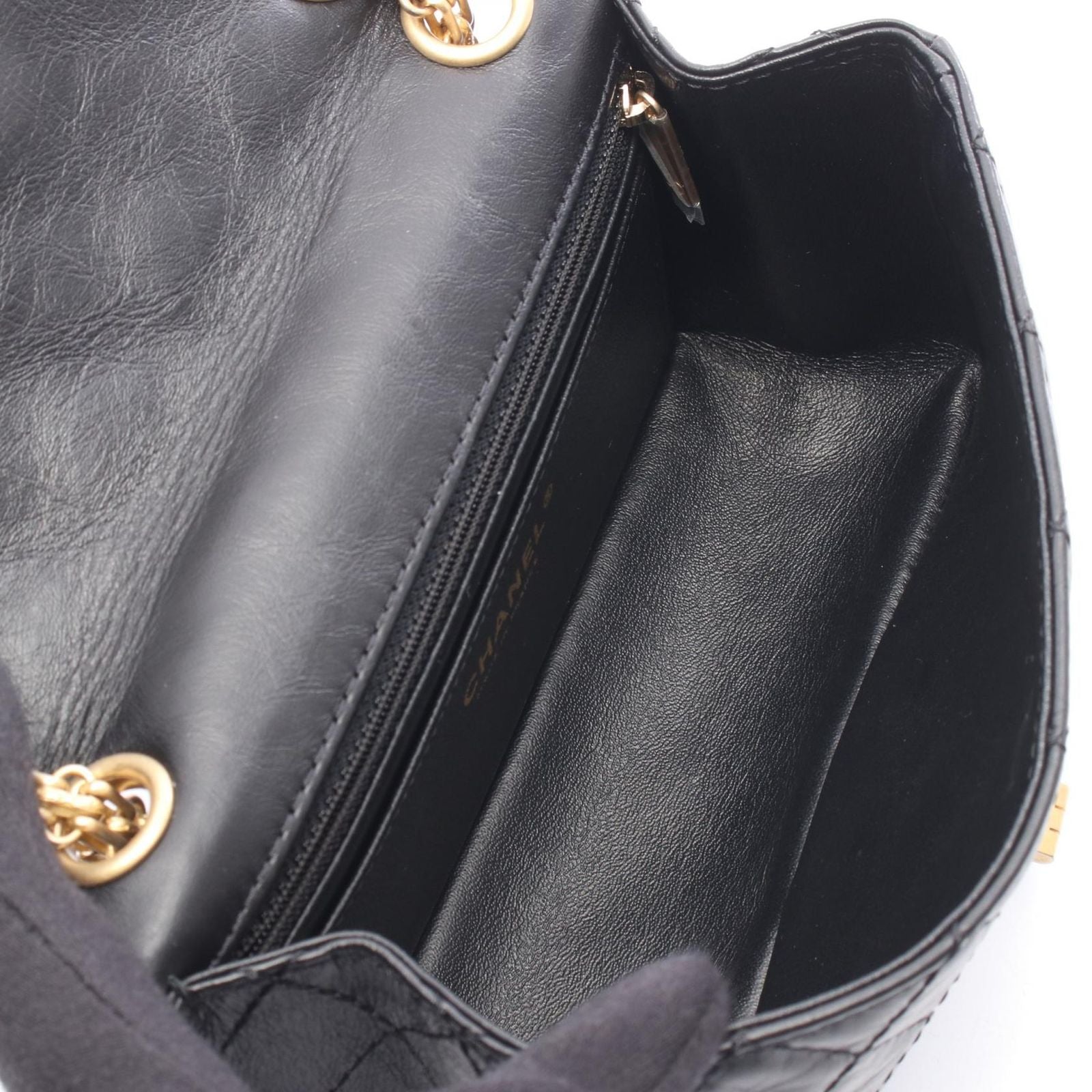 Chanel Shoulder Bag 2.55 Black Leather Mini Quilted Double Flap Chain — view 3
