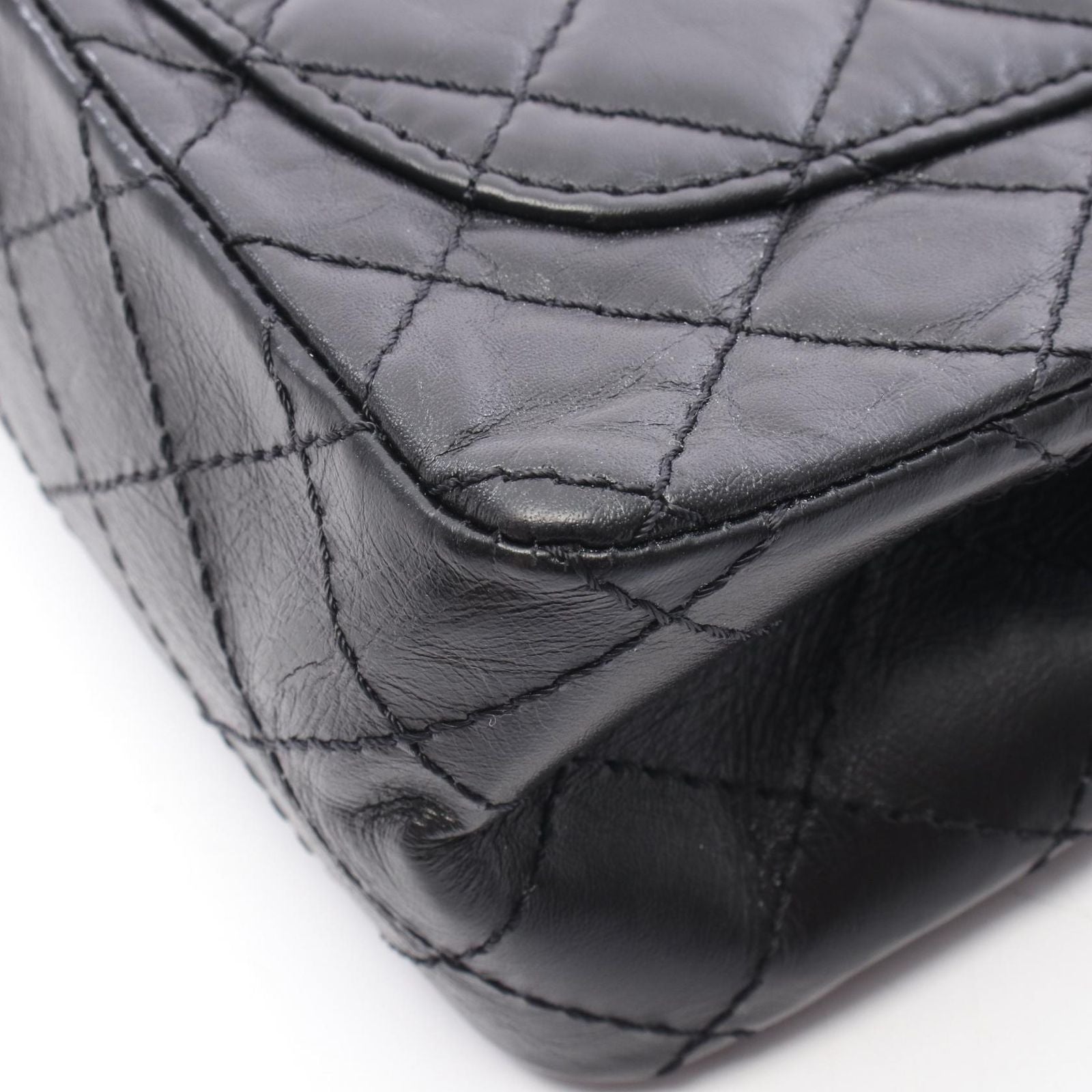 Chanel Shoulder Bag 2.55 Black Leather Mini Quilted Double Flap Chain — view 9