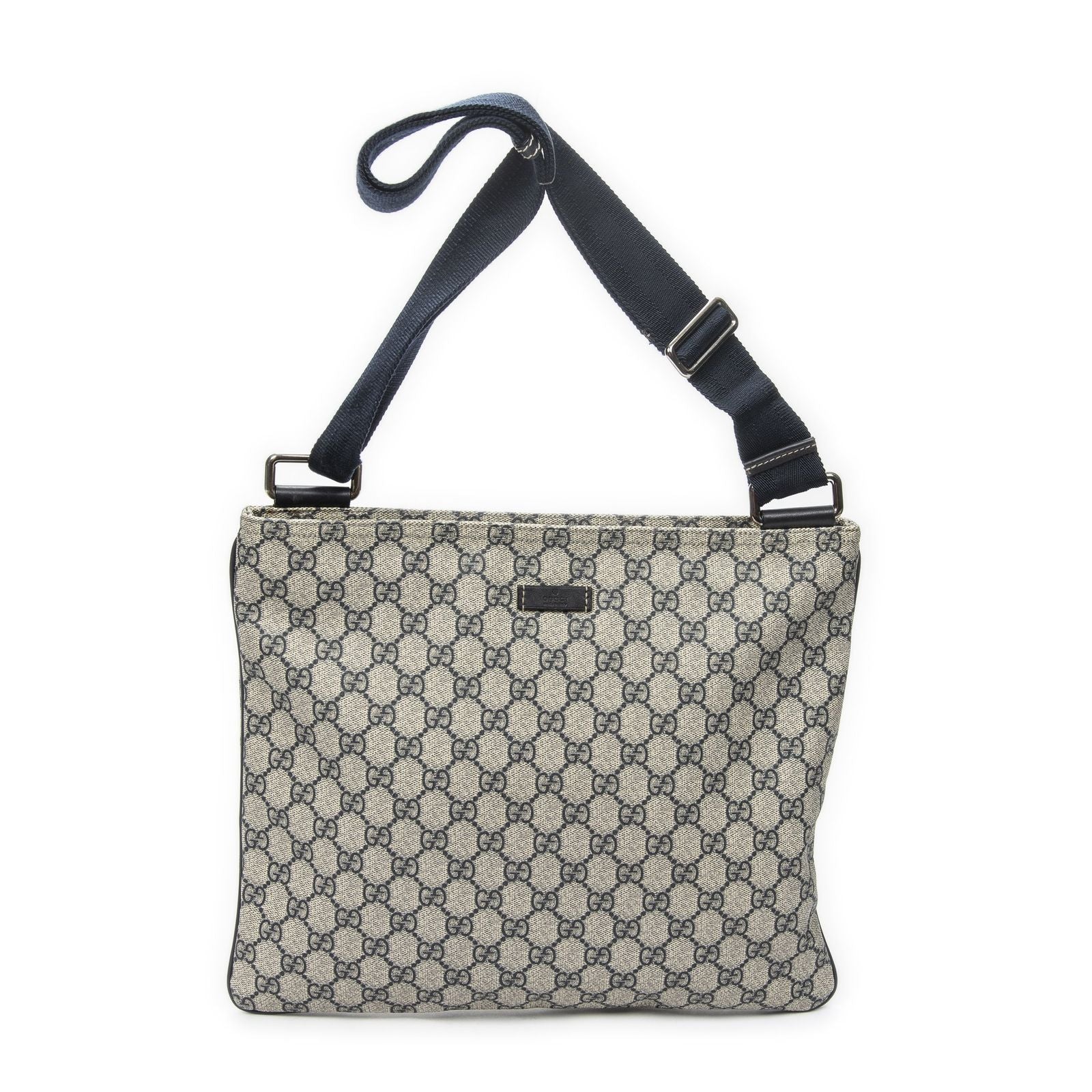 Gucci Large Square Zip Messenger Gray Navy Supreme Canvas