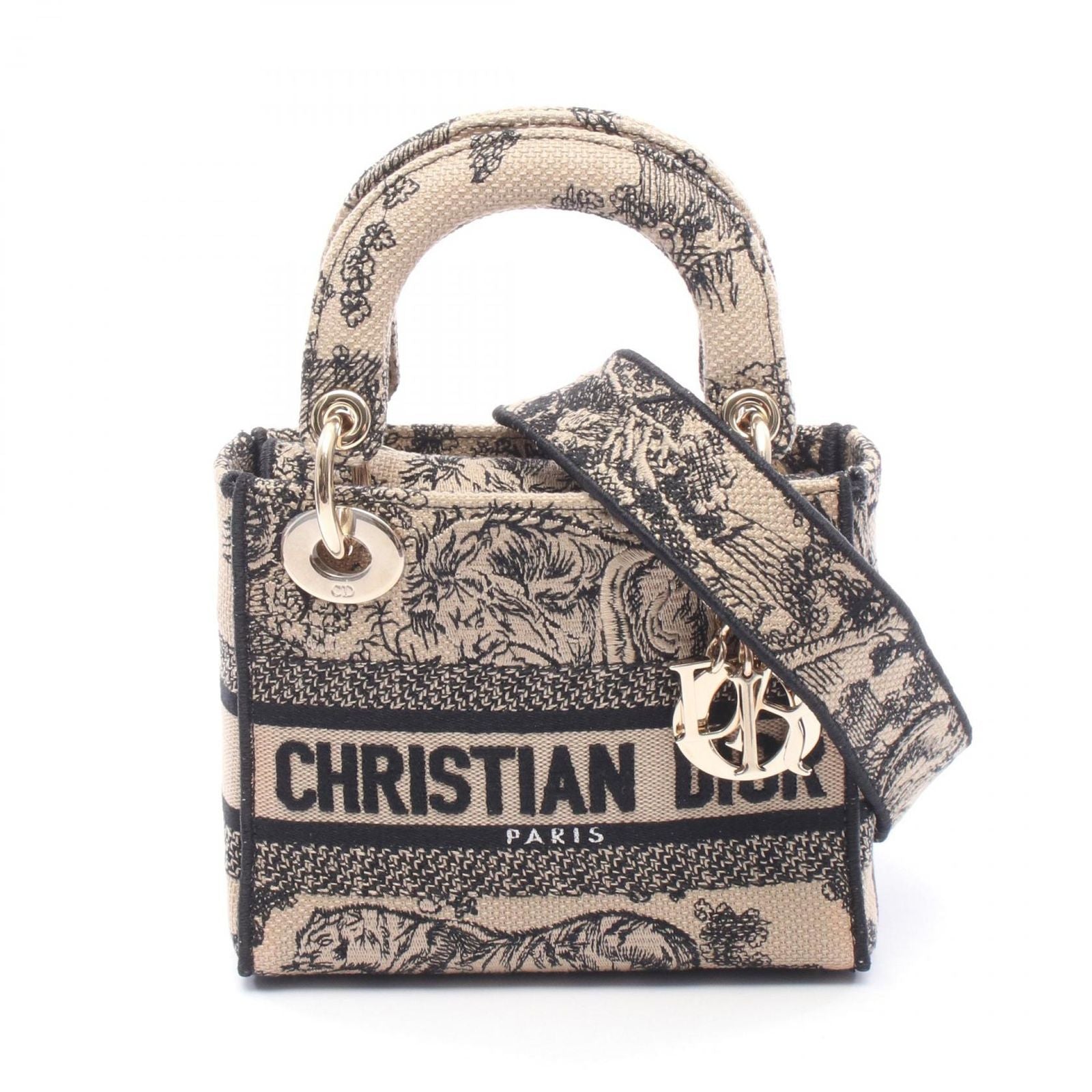 Dior Handbag Lady D-lite Mini 2-Way Gray Black Canvas Tote
