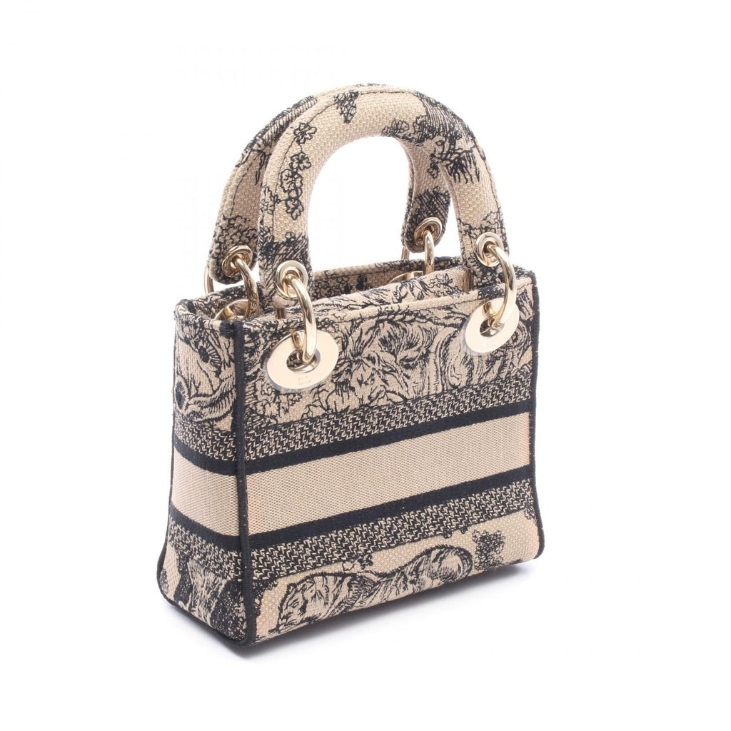 Dior Handbag Lady D-lite Mini 2-Way Gray Black Canvas Tote — view 2