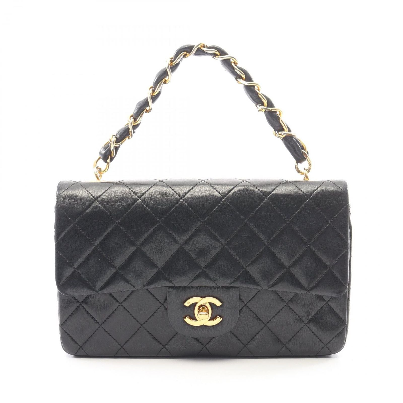 Chanel Handbag Quilted Black Lambskin Top Handle