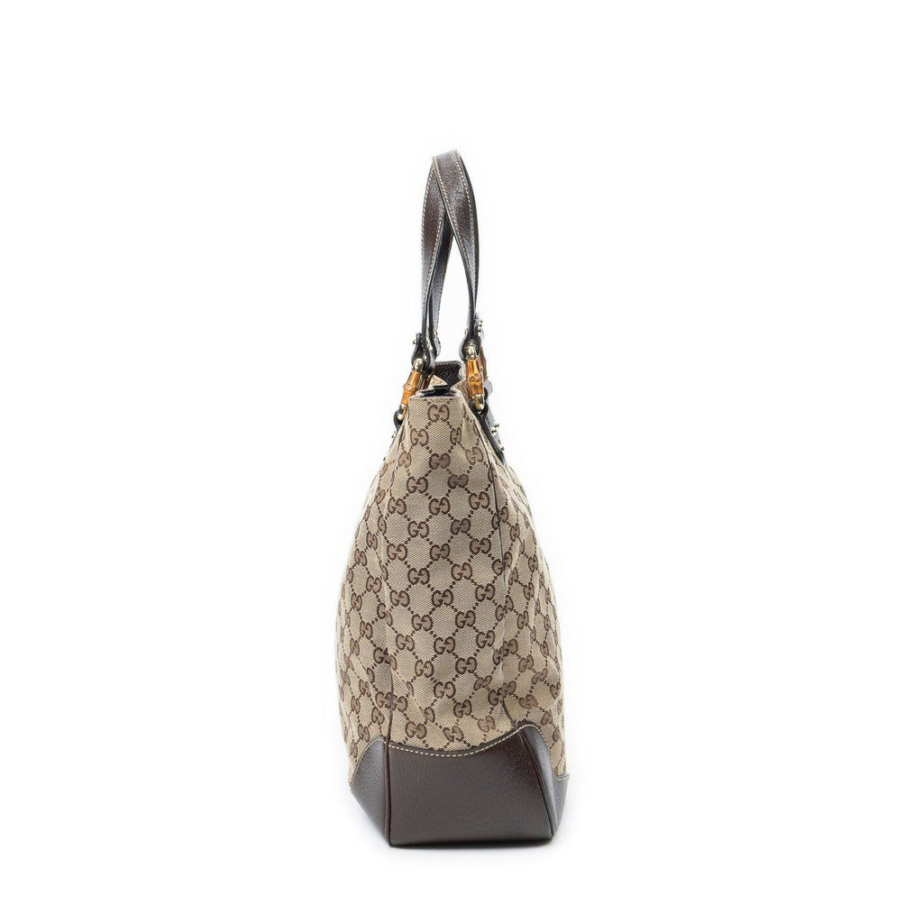 Gucci Bamboo Horsebit Tote Beige Brown GG Canvas — view 4
